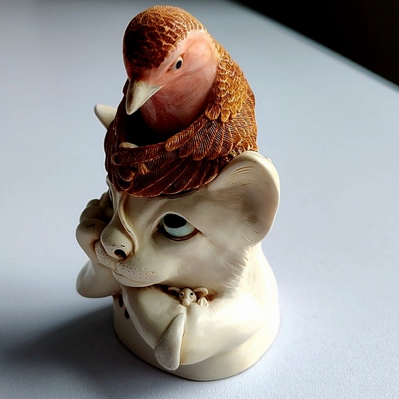 NEW Harmony Kingdom Cat and Bird Trinket Box Turdus Felidae 1999 Treasure Jests - Picture 4 of 10